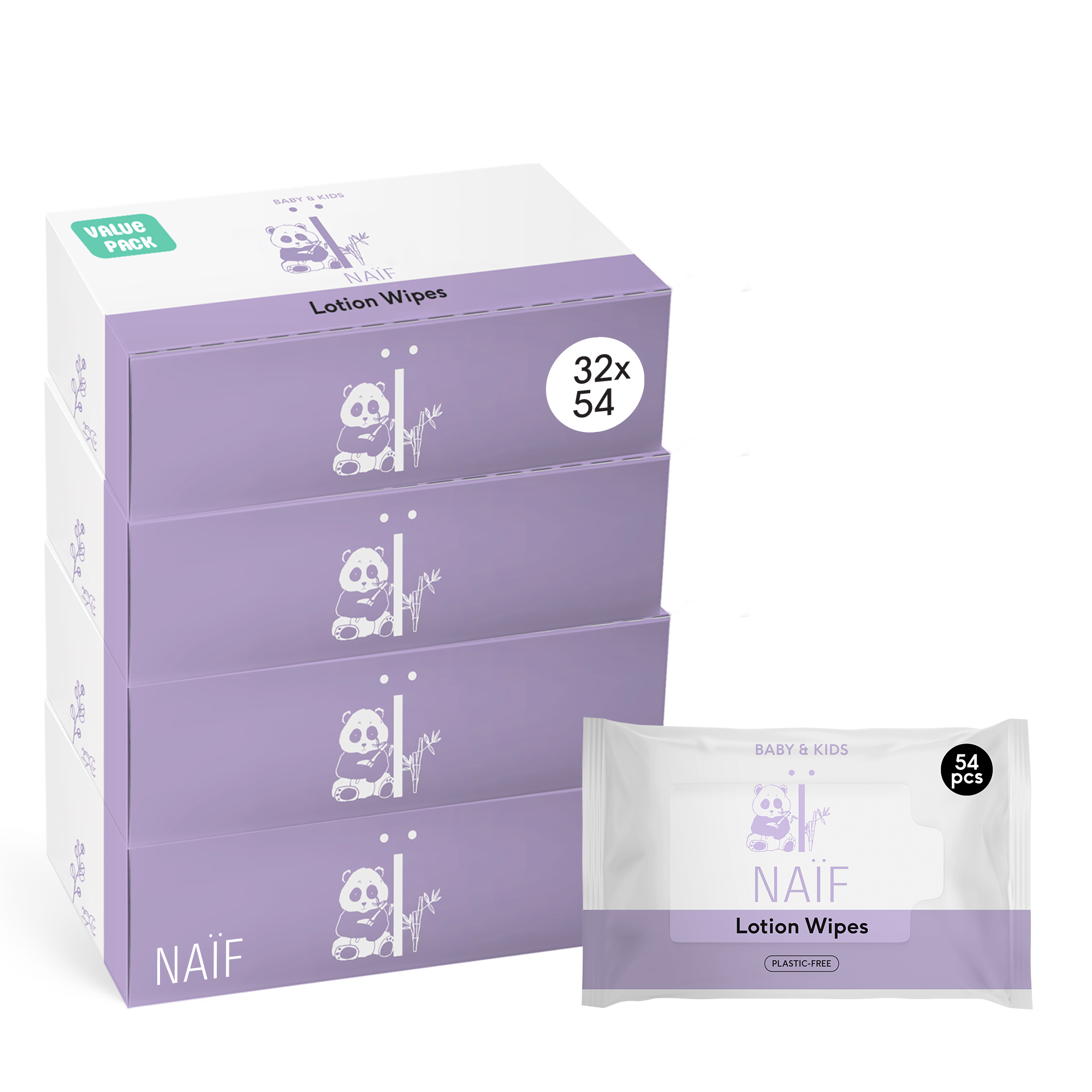 Plastikfreie Feuchttücher mit Lotion für Baby & Kind 32er Pack