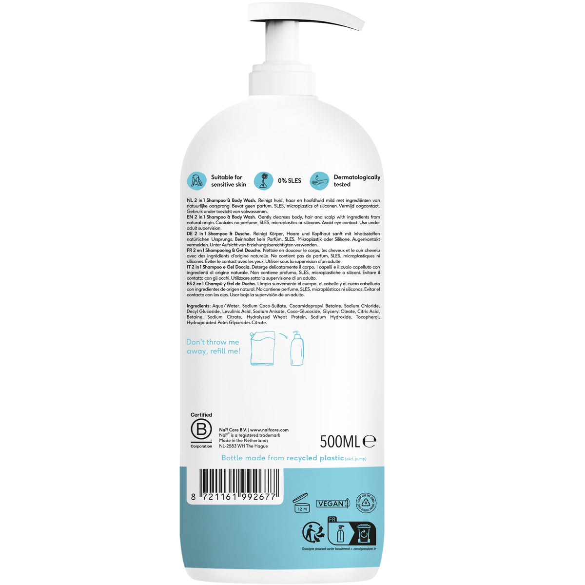 2 in 1 Shampoo & Duschgel für Babys & Kinder (0% Parfüm, 500ml)