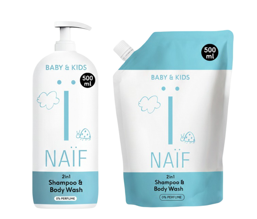 Vorteilsset 2 in 1 Shampoo & Duschgel, 0% Parfüm (Pumpflasche & Nachfüllpackung, je 500ml)