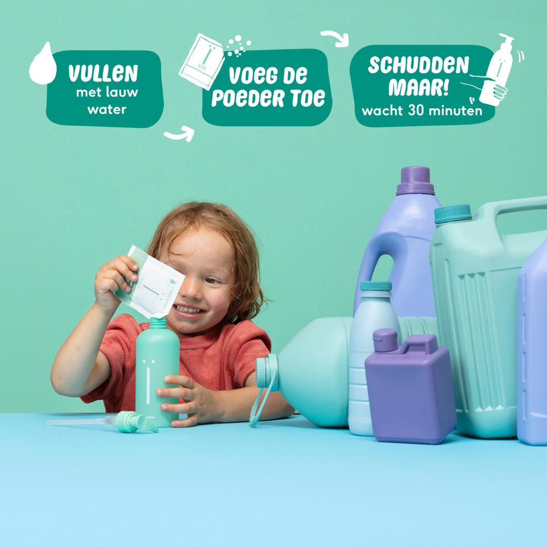 Waterless fles & 3 Shampoo Navulpoeders